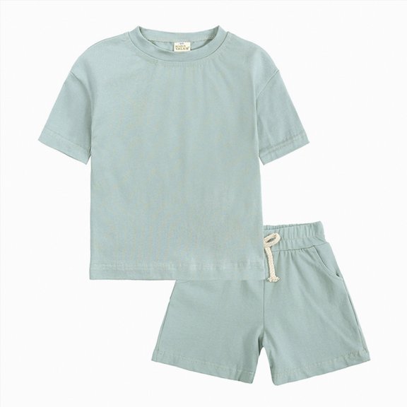 Hessimy Back to School Outfit Toddler Boy Short Sleeve Cartoon Print Shirt and Shorts First Day of School Summer Clothes Set,Kid Friendly（Mint Green,4-5 Years)