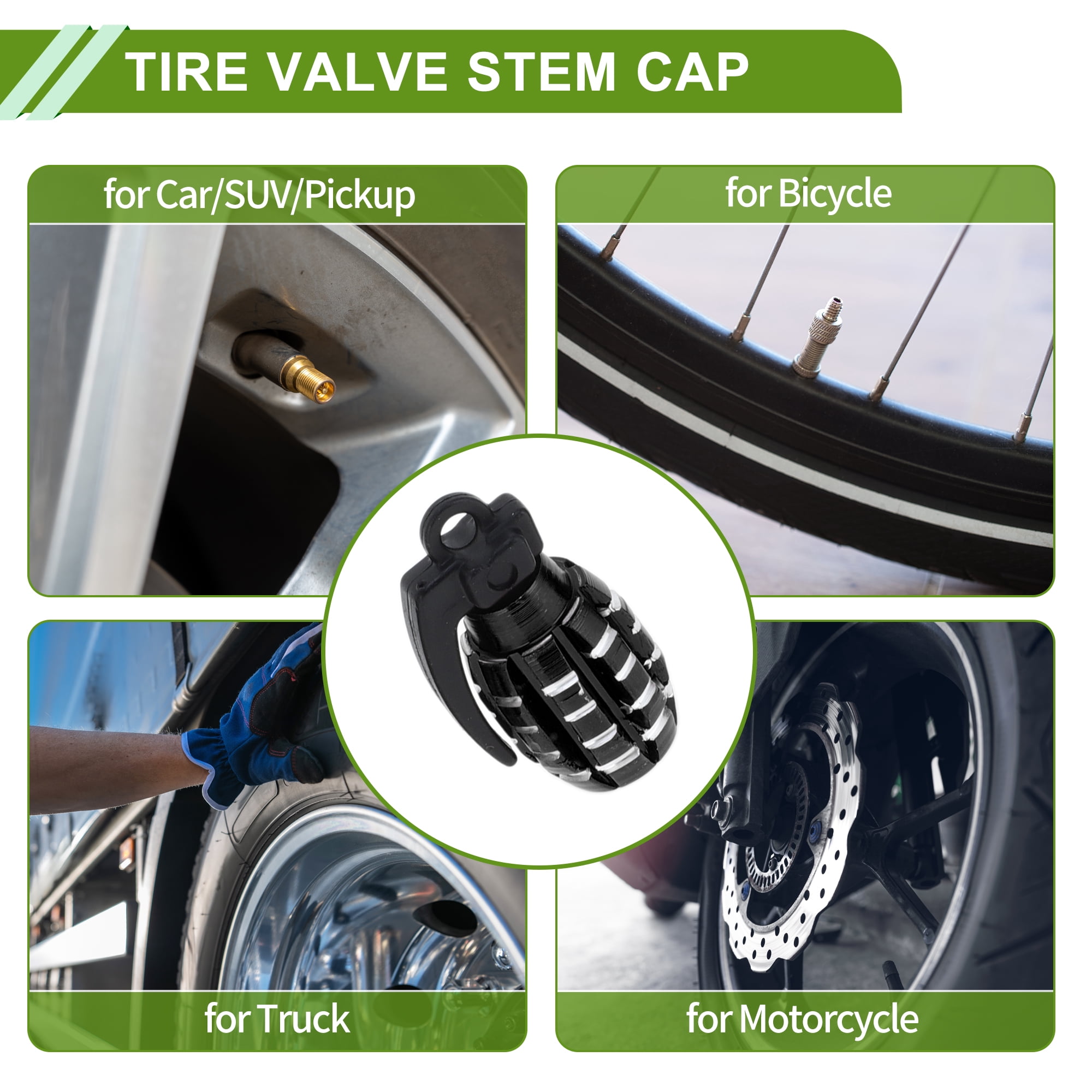 Unique Bargains Tire Valve Stem Caps Decorative Grenade Shape Dust Covers Black