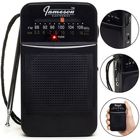AM // FM Portable Pocket Radio with Best Reception - Small Battery Operated Personal Transistor, Built-in Speaker, 3.5mm Headphone Jack, Easy Tuning, Antenna - Powered by AA Batteries (The Best Powered Speakers For Djs)