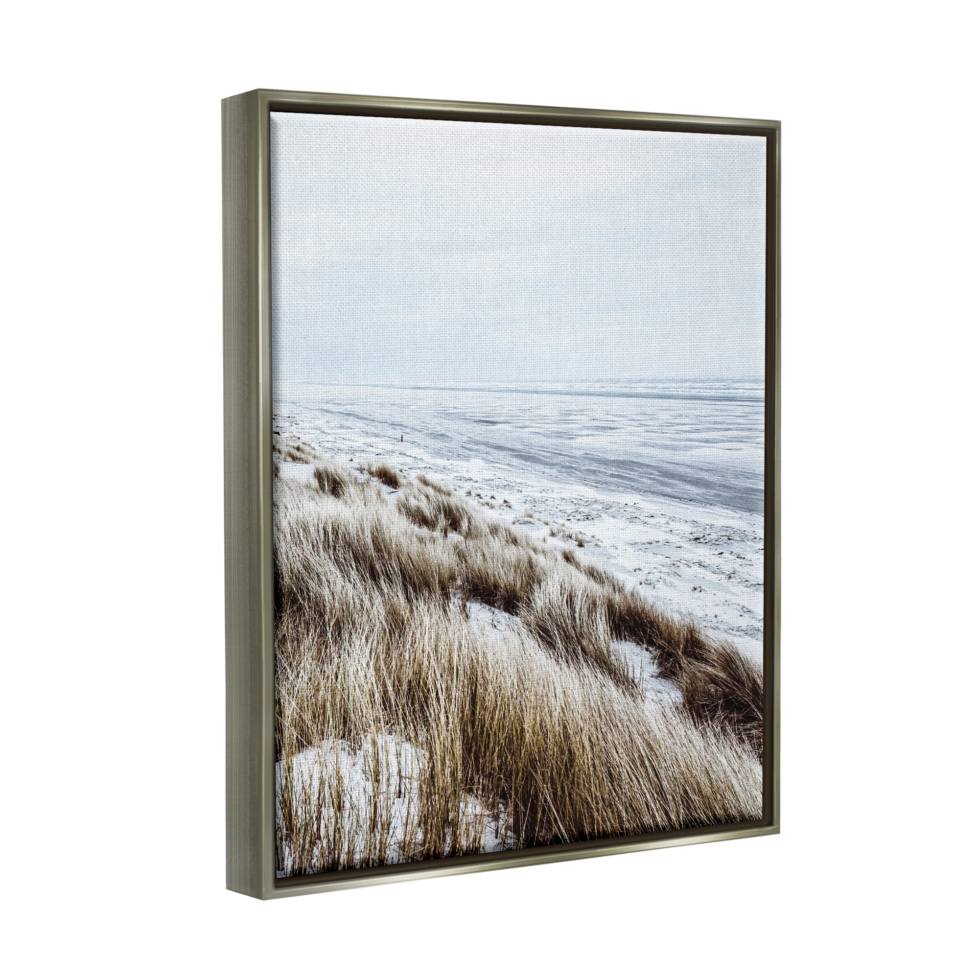 Stupell Industries Beach Reeds Landscape Nature Photography Gray Floater Framed Art Print Wall Art, 25 x 31