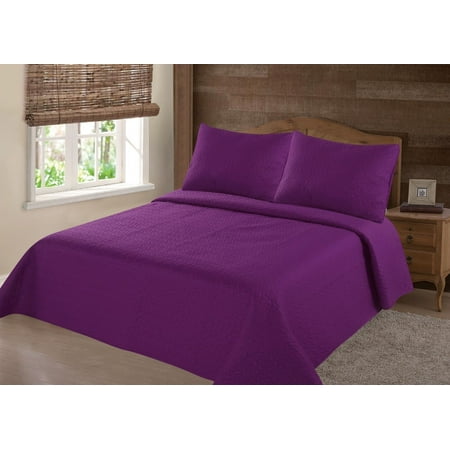 3pc Warm Quilt Set Midwest Queen Nena Purple Solid Coverlet