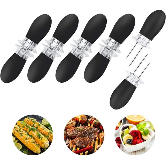 10Pcs/5 Pairs Corn Holders, Stainless Steel Corn on The Cob BBQ Fork Skewers for Home Cooking Parties Camping(Black)