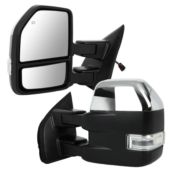 cciyu Towing Mirrors Replacement Fit 2015-2020 Ford F150 Pickup Power Adjusted,Heated,Turn Signal Light,Puddle Light,Auxiliary Lights,Temperature Sensor with Chrome Cap Housing A Pair