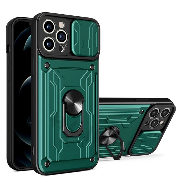 Funda para iPhone 14, 13, 12, 11 Pro Max, XR, XS, 8, 7, 6 Plus, SE 2022, con ranura para tarjeta de cámara, anillo de grado militar, cubierta trasera magnética 360