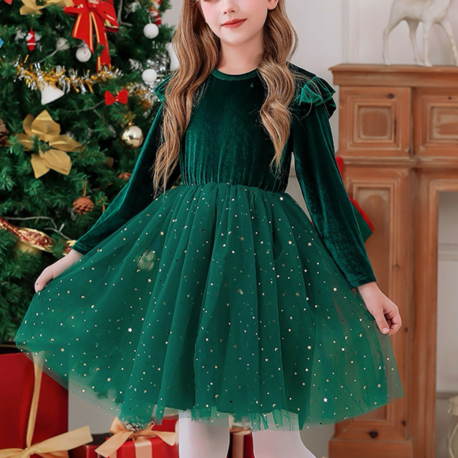 long dress with sleeves mesh sleeve dress Glitter Solid Color Long Sleeve  Round-Neck Dress Sky Glitter Mesh Skirt long sleeve party dress mesh long  sleeve - Walmart.ca