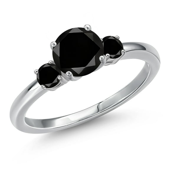 Gem Stone King 14K White Gold Black Diamond Engagement Ring for Women | 1.30 Cttw | Round 6.5MM | Gemstone April Birthstone | Size 6