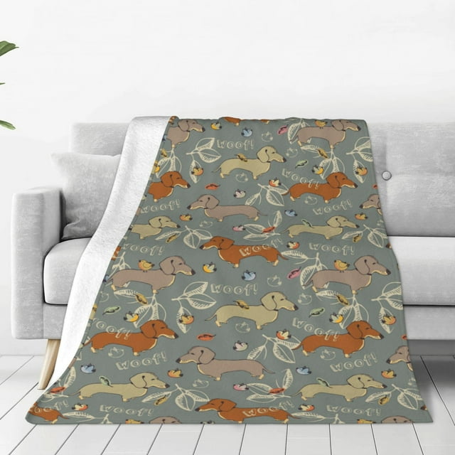 Fotbe Dachshund Dog Bird Manta de Franela Acolchonada con Estampado, Súper Suave y Esponjosa, Extra Grande para Sofá, Cama, Uso Todo el Año-60"x50"