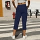 thumbnail image 5 of TaTaai Women's High Waist Linen Pants Elastic Drawstring Waistband with Decorative Ruffles Loose Straight Leg Cropped Length Casual Trousers Featuring Side Pockets Gift, 5 of 7