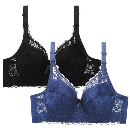 WREESH Womens Lace Bralette Push Up Soft Padded Bras Wireless Plunge Bra Adjustable Strap No Underwire Bras Comfortable Everyday Bras 2 Pack Black