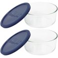 thumbnail image 1 of Pyrex Plat Rond de Rangement 4 Tasses avec Couvercle en Plastique Bleu Foncé, Transparent (Lot de 2 Contenants), 1 of 1