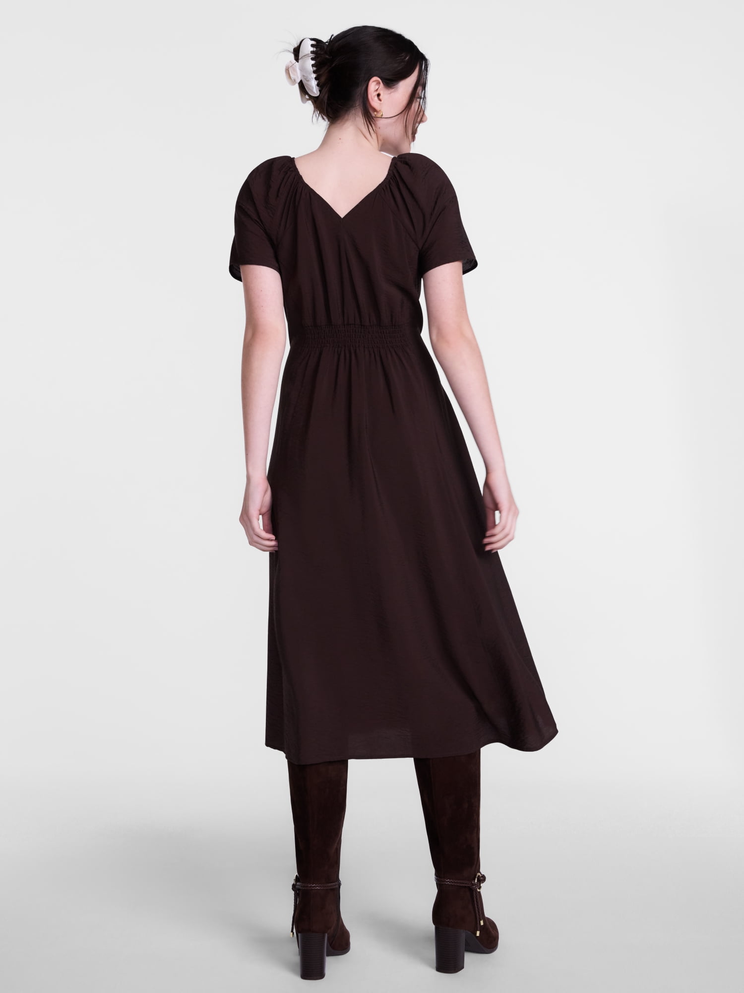 Scenario Women's and Women's Plus Puff Sleeve Seamed Dress, Sizes XS-4X