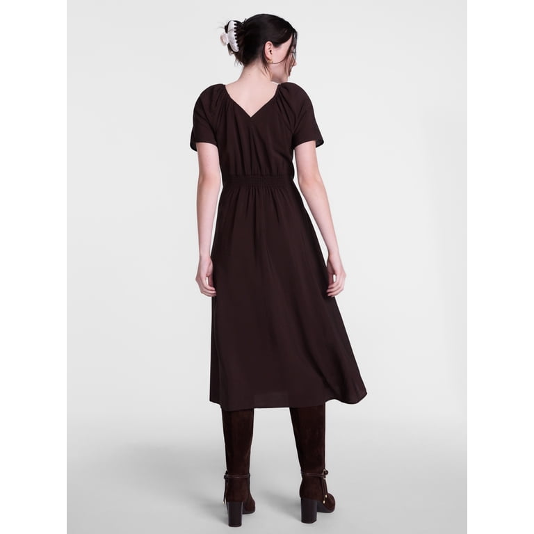 Scenario Women's Puff Sleeve Seamed Midi Dress photo 3