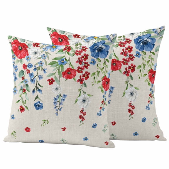 Outdoor Waterproof Throw Pillow Covers Set of 2 Red White and Blue Poppy Pillowcases Outdoor Pillows Cushion Case 16x16 Inch Eucalyptus Leaves Branch Linen Patio Pillows for Couch Sofa Bed