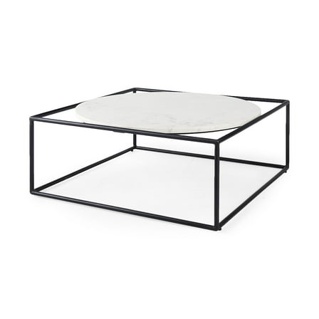White Marble Metal Frame Round in Square Coffee Table