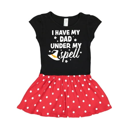 

Inktastic I Have My Dad Under My Spell with Cute Witch Hat Gift Toddler Girl Dress