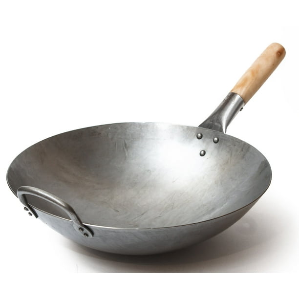 iets Overtreding voorkant Craft Wok Traditional Hand Hammered Carbon Steel Pow Wok with Wooden and Steel  Helper Handle (14 Inch, Round Bottom) / 731W88 - Walmart.com
