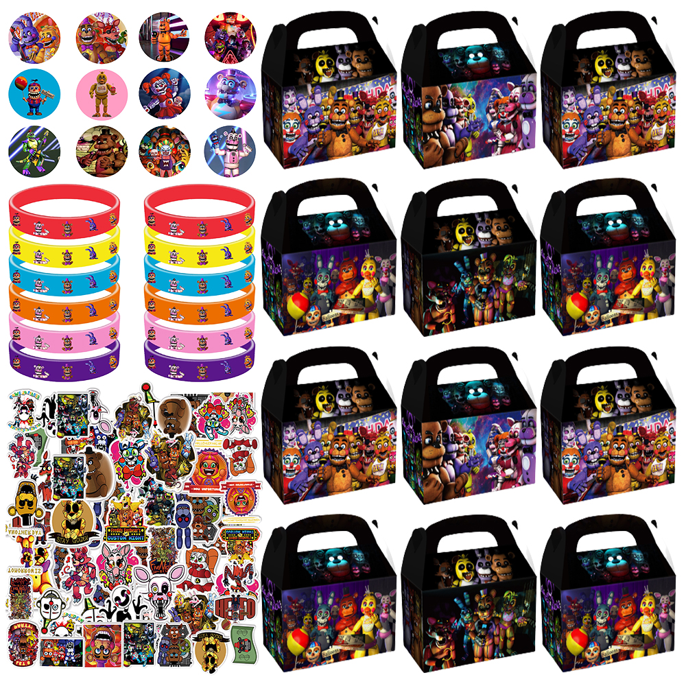 12 Pcs (6pcs x 2 styles) Candy Box, Five Nights at Freddys FNAF Gift Box Party  Favors for Kid Party Favors Party Supplies, with 9pcs x2 sheets sealing  sticker