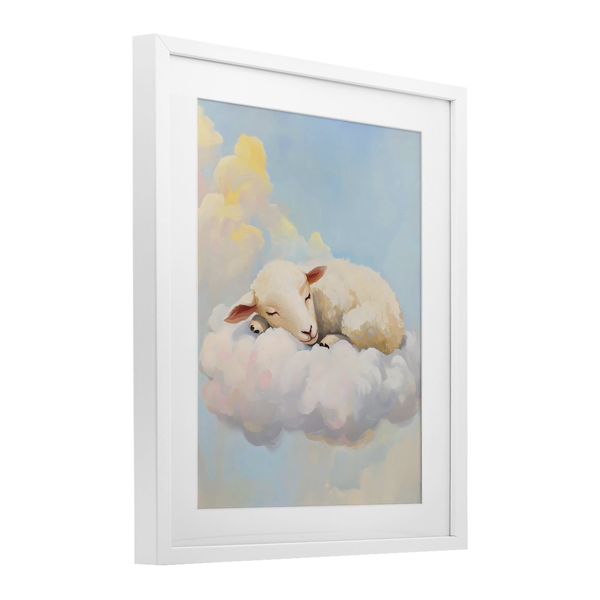 Stupell Industries Sleeping Sheep on a Cloud White Framed Print Under Glass, design by The Prints Vibe