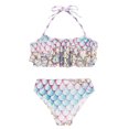 thumbnail image 3 of TiaoBug Girls 2 Pcs Mermaid Bikini Sets Shiny Halter Ruffles Crop Top with Triangle Brief Bathing Suit Tankini Pink Blue A 110, 3 of 5