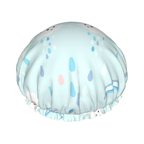 YFYANG Women's Double Waterproof Shower Cap, Blue Rainbow Rain Reusable Hair Cap for All Hair Styles and Head Sizes