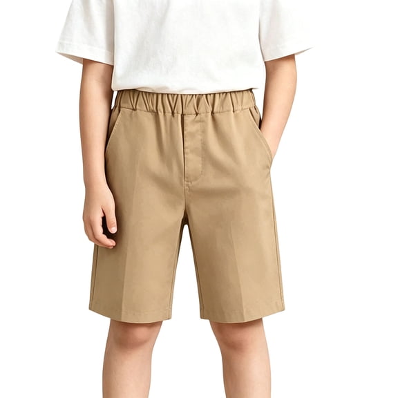 Odeerbi Toddler Boys Bermuda School Uniform Shorts Elastic Waist Solid Color Suit Shorts with Pockets