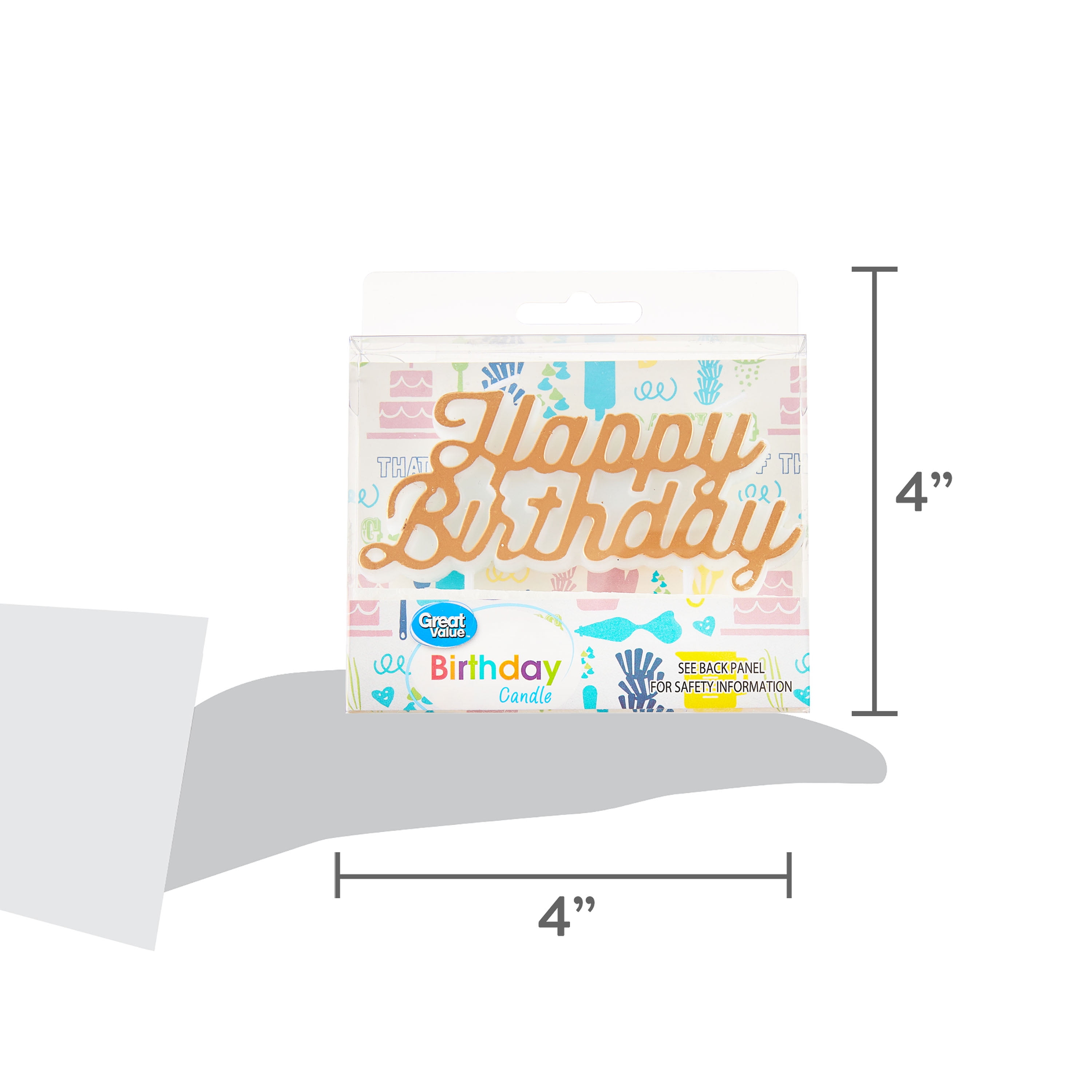 (3 pack) Great Value Happy Birthday Candle, Gold, 1 Count