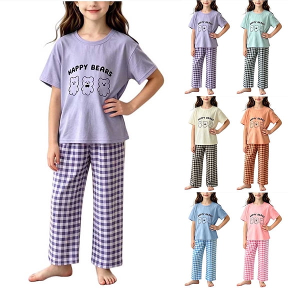 Bovxnpu Unisex Girls Summer Outfits Casual Loungewear Set Graphic Short Sleeve Crewneck Kids Soft Loungewear Pants Set