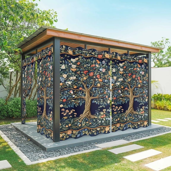 Outdoor Curtains for Patio Waterproof, Tree Floral Windproof Pravicy Outside Porch Blackout Curtain, Boho Vintage Country Botanical Patterns Sun Blocking Grommets Curtains for Cabana Gazebo 54"x95"