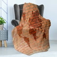 thumbnail image 4 of Brick Wall Soft Flannel Fleece Throw Blanket, Brick Wall with World Atlas Map Reflection Pattern Contemporary Educational, Cozy Plush for Indoor and Outdoor Use, 60" x 80", Orange, by Ambesonne, 4 of 5