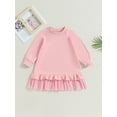 thumbnail image 2 of Bagilaanoe Toddler Baby Girl T-Shirt Dress Kids Long Sleeve Ruffled A-Line Dress 3T 4T 5T 6T Little Girl Pink Tulle Patchwork Dress, 2 of 7