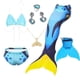 thumbnail image 3 of Traje de baño de bikini con cola de sirena para niñas y niños, 5 piezas, collar, sombrero para el sol, disfraz de anime para Halloween, 130, con juego de aletas 3, 3 of 3