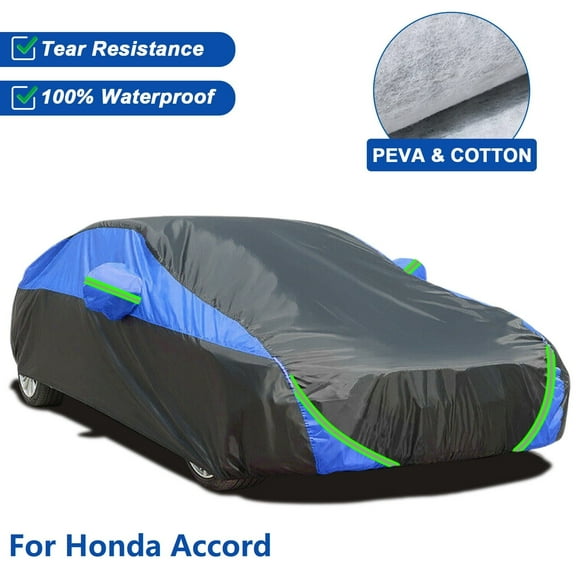 For Honda Accord Car Cover 100% Waterproof Thickened PEVA&Cotton Windproof Outdoor Full Sedan Car Cover Snow Sun Rain Dust All Weather Protection Universal Black