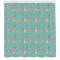 thumbnail image 3 of Summer Shower Curtain, Ice Cream Cones with Strawberry Candies Winged Hearts Valentines, Fabric Bathroom Set with Hooks, 69W X 84L Inches Extra Long, Peacock Green and Multicolor, by Ambesonne, 3 of 3