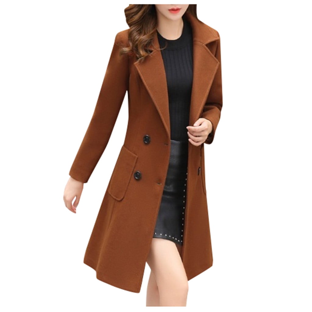 Women Winter Warm Windbreaker Outwear Warm Wool Slim Long Coat Jacket Trench 