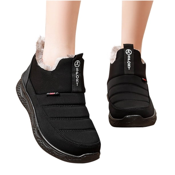 Zapatos para mujer, botas de nieve de color liso para mujer, botas bajas cálidas y zapatos de pelo, zapatillas para correr, botas vaqueras.