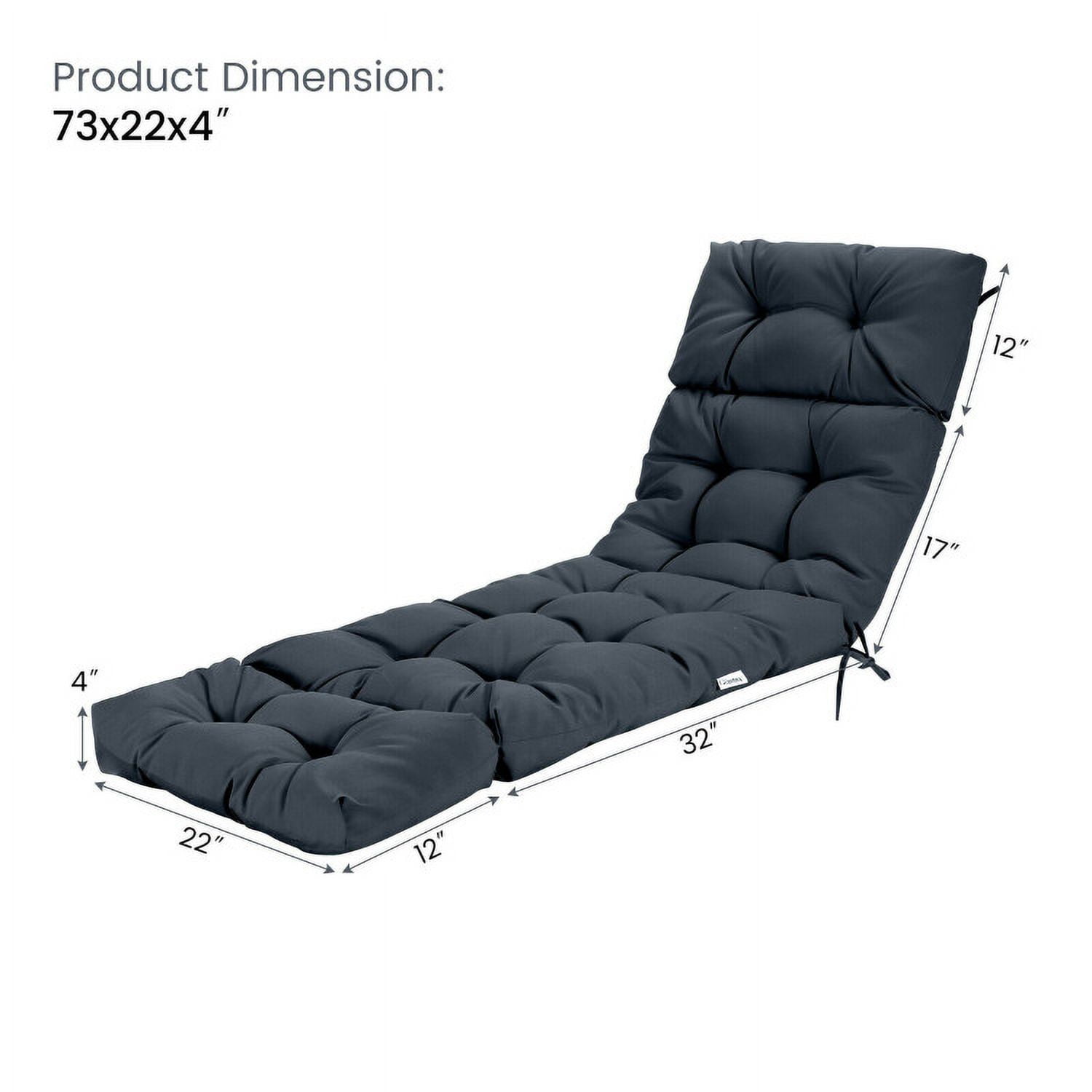 Aimee Lii Outdoor Lounge Chaise Cushion with String Ties for Garden Poolside, Gray