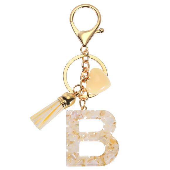 Llaveros de resina con letra inicial del alfabeto Uxcell, llaveros lindos con charm de corazón y borlas, colgante de letra B