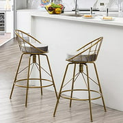 ALISH Swivel Counter Height Bar Stools with Back Kitchen Bar Chair Stools Set of 2 (Gold with Gray Cushion, 26 inch)