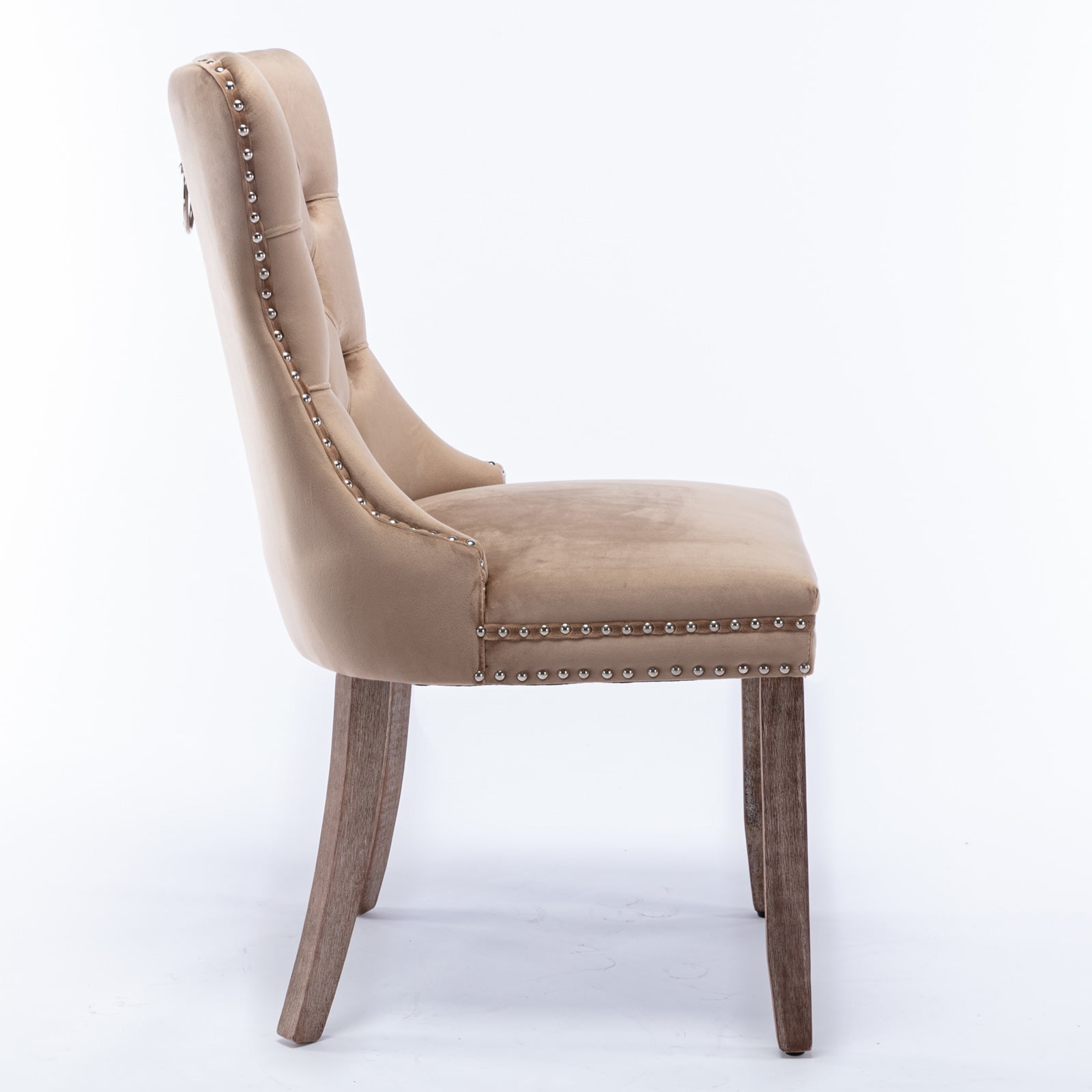 Gewnee 2 Piece Sets Modern High-end Tufted Solid Wood Khaki Velvet Upholstered Dining Chair with Wood Legs Nailhead Trim