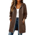 thumbnail image 2 of WULMLEO Womens Long Hoodies Lined Full Zip Up Hooded Long Sleeve Jacket Casual Lightweight Sweater Coat Loose Fit Vacation Pullover Tops with Pocket Brown XL, 2 of 9