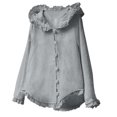 thumbnail image 1 of Blusas de manga larga delgadas de lino para mujer Blusas de túnica con capucha de cuello redondo Tops de cárdigan de otoño Pompotops  FGAJ22520, 1 of 5