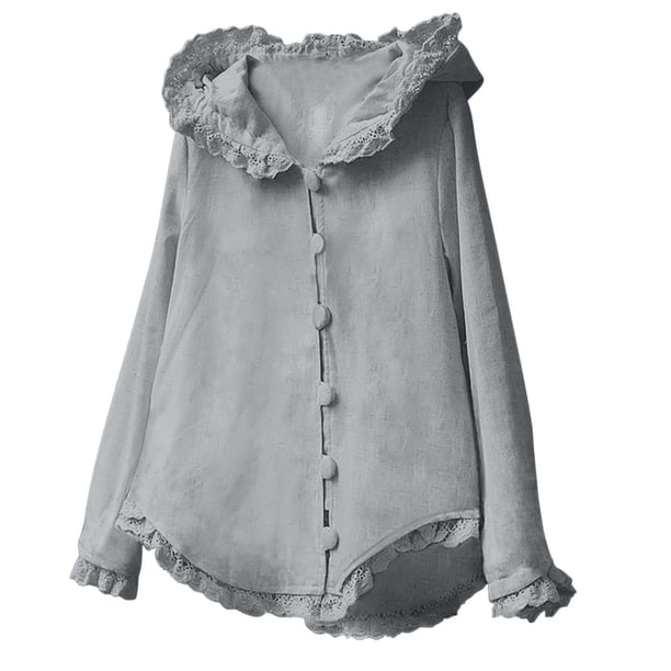 Blusas de manga larga delgadas de lino para mujer Blusas de túnica con capucha de cuello redondo Tops de cárdigan de otoño Pompotops FGAJ22519