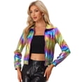 thumbnail image 1 of Chaquede chándal pamujer Chaquemetálide manlarbrillante holográficon cremalleen parte delanteMulticolor S, 1 of 6