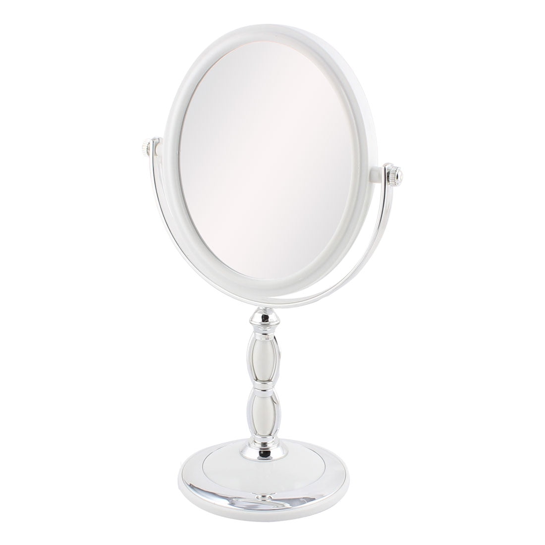 Woman Plastic Oval Retro Style Two Sided Magnifying Standing Makeup Mirror White
