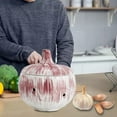 thumbnail image 1 of Ceramic Garlic Keeper Garlic Container Saver with Lids Canister Collection Round Red, 1 of 8