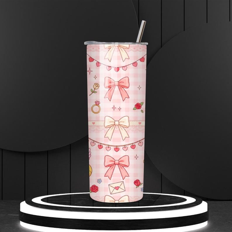 Valentine Bear Tumbler Wrap PNG | Cute Cartoon 20oz Skinny Tumbler Design | Pink Valentine Cup Decal&nbsp;