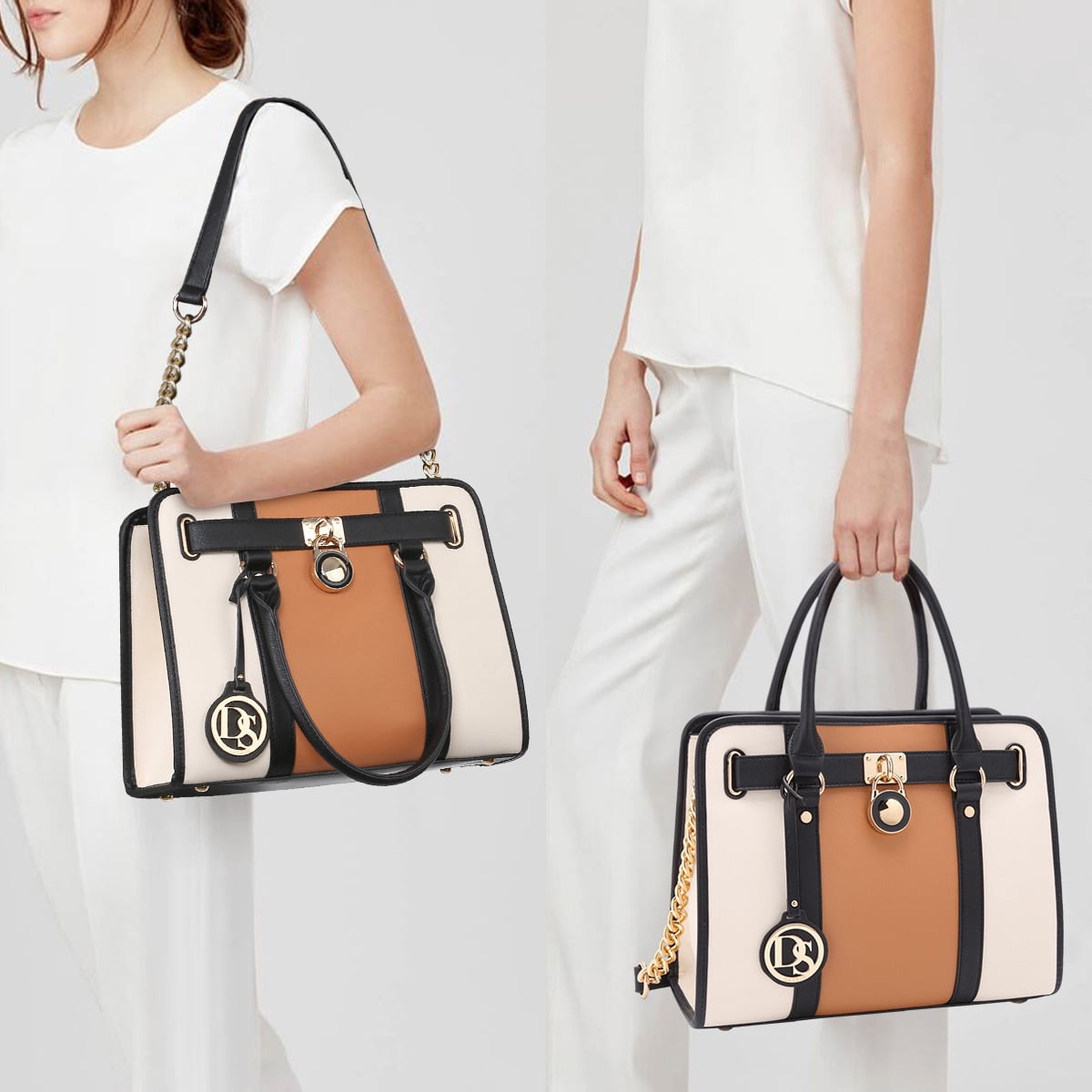 Dasein Women Handbags Purses Two Tone Satchel Bags Top Handle Shoulder Bags Work Tote with Matching Wallet