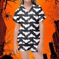 thumbnail image 2 of FYDUU Girls Pajama Set 2 Piece Halloween Pajama Set Cute Pumpkin Bat Print Short Sleeve Shorts Striped Sleepwear Kids Loungewear Outfit Nightwear 10-11 Years, 2 of 4