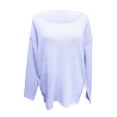 thumbnail image 4 of Lovskoo Sweaters for Women Long Sleeve Solid Color Round Neck Hollow Out Loose Sweater Purple, 4 of 4