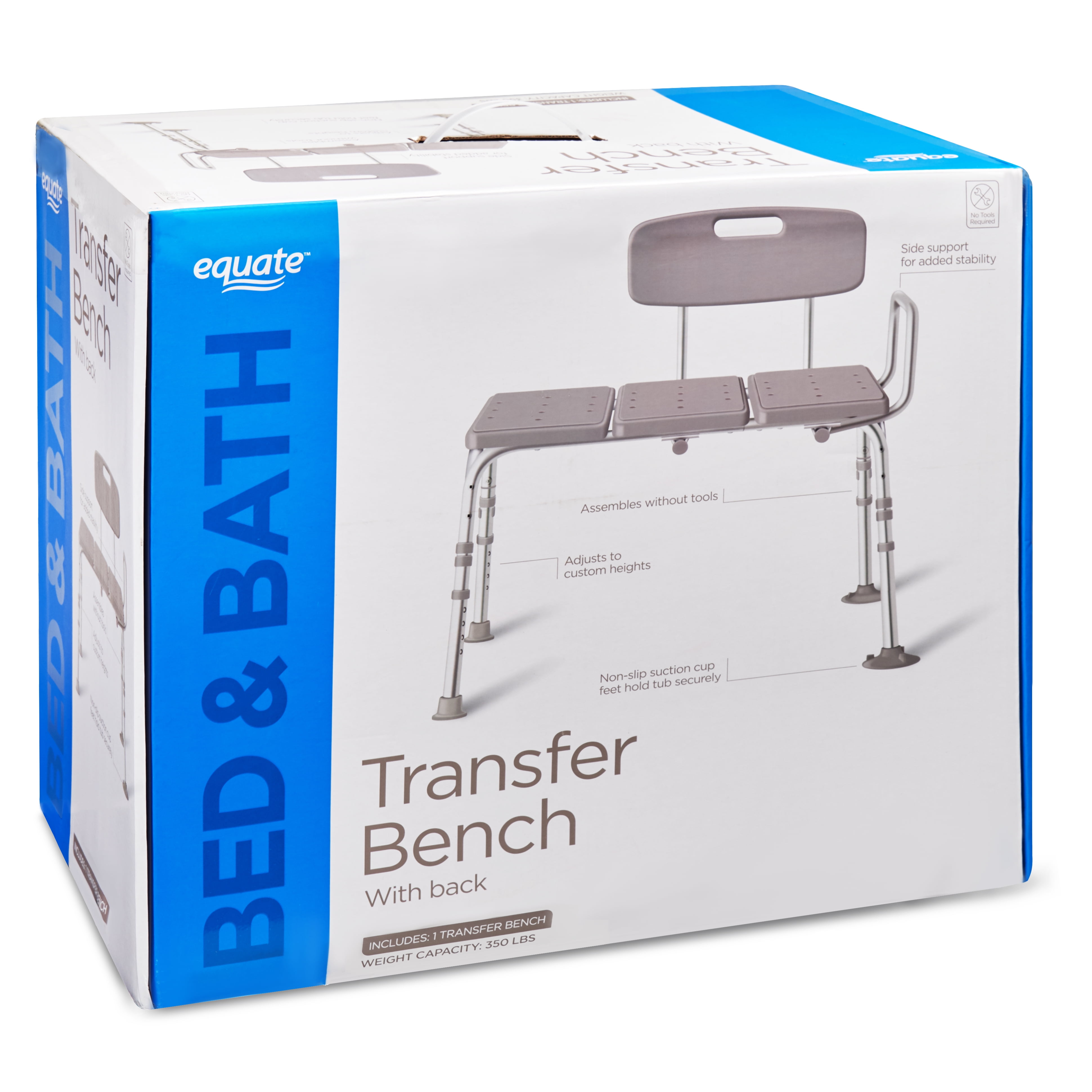 Equate Durable Transfer Bench With Back Rest Shower Bench Black Walmart Com Walmart Com